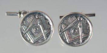 A PAIR OF SILVER MASONIC CUFFLINKS.