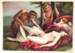 A SUPERB 18TH CENTURY IVORY MINIATURE OF THE SLEEPING APHRODITE. Image 1.75ins x 2.5ins in a leather