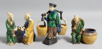 THREE CHINESE SANCAI PART-GLAZED POTTERY FIGURES, 16cm, 12.5cm and 11cm high, (3).