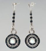 A PAIR OF SILVER AND OPAL DROP EARRINGS.