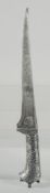 AN 18TH CENTURY MUGHAL INDIAN SILVER INLAID STEEL DAGGER, 37cm long.