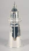 A PLATED LIGHTHOUSE SHAPE COCKTAIL SHAKER. 13.5