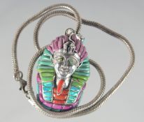 A SILVER EGYPTIAN OPAL, CORAL AND TURQUOISE NECKLACE.