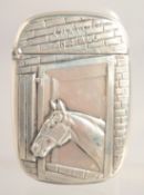 A SILVER HORSE'S HEAD VESTA CASE.