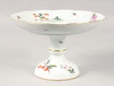 A HEREND CIRCULAR PEDESTAL CAKE STAND painted with flowers, No. 311 FAC. 8.5ins diameter.