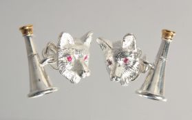 A PAIR OF STARLINE SILVER, RUBY EYE FOX AND HORSE HUNTING CUFF LINKS.