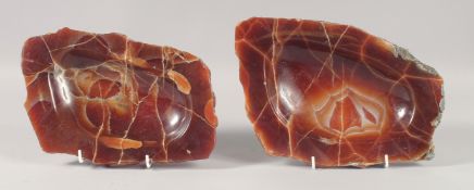 TWO CARLOS DE ALMEIDA MARBLE DISHES. 10ins long.