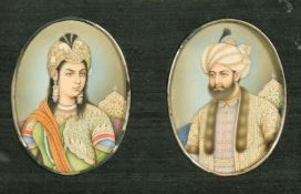 A 19TH CENTURY INDIAN SCHOOL, PORTRAITS OF A MAHARAJAH, THOUGHT TO BE MIRZA, AND A MAHARINI,