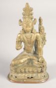 A FINE TIBETAN BRASS BUDDHA, 14.5cm high.