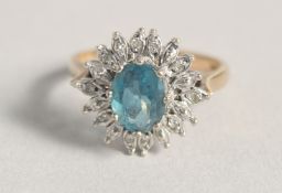 A GOOD 9CT WHITE GOLD SAPPHIRE AND DIAMOND RING.