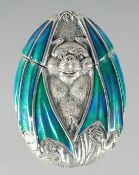 A SILVER-PLATED BAT VESTA CASE. 6cm