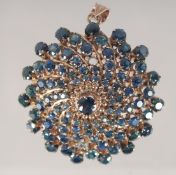 A GOOD LARGE SAPPHIRE BROOCH PENDANT.