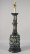 A LARGE CHINESE BRONZE AND ENAMEL LAMP. 28ins high including lamp fitting.