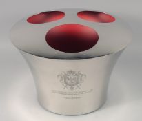 A CIRCULAR METAL THREE BOTTLE WINE COOLER 14.5