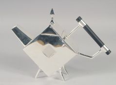 A CHRISTOPHER DRESSER STYLE DIAMOND SHAPE TEAPOT.