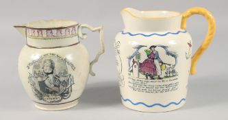 A ROYAL DOULTON SEA SHANTY JUG and a LEEDS POTTERY LORD NELSON VICTORY JUG (2). 5.5ins & 5ins high.