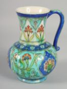 A FINE 19TH CENTURY IZNIK STYLE FRENCH THEODORE DECK JUG, 18.5cm high.