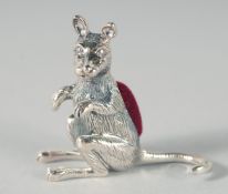 A CAST SILVER KANGAROO PIN CUSHION. 4cm