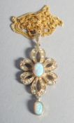 A SILVER 18ct. GOLD-PLATED OPAL NECKLACE.