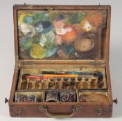A 19TH CENTURY MAHOGANY CASED PAINT BOX. 9ins long.