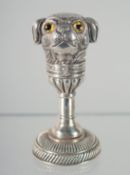 A SILVER PUG DOG DESK SEAL. 5cm long