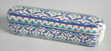 A TURKISH OTTOMAN KUTAHYA POTTERY PEN BOX, 23cm long.