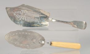 TWO GEORGE IV SILVER CAKE SERVERS. London 1798 & 1822.