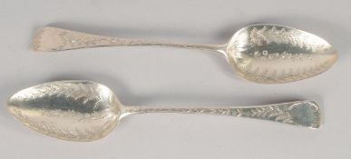 A PAIR OF GEORGE III BRIGHT CUT SPOONS. London 1797.