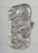 A SILVER DRAGON VESTA. 7cm