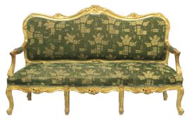 A FRENCH STYLE GILTWOOD FRAMED SETTEE. 6ft 3ins long.