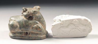 A RARE EARLY PERSIAN -POSSIBLY SASSANIAN CARVED STONE BULL FORM SEAL, 4.5cm wide.
