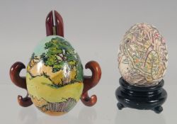 TWO CLOISONNE EGGS.