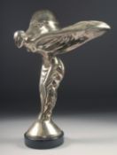 A SILVER-PLATED MODEL OF 'THE SPIRIT OF ECSTASY', on a marble base. 15.5