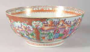 AN 18TH CENTURY CHINESE EXPORT PORCELAIN BOWL, painted with numerous figures, (with faults)