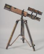 A SMALL TELESCOPE ON A TRIPOD BASE. 12ins high.