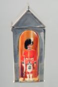 A SILVER SENTRY BOX VESTA, with enamel soldier. 5.5cm
