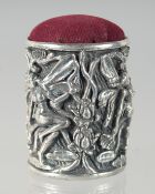 A SILVER FAIRY PIN CUSHION. 4cm