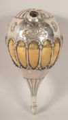 A RARE 19TH CENTURY PERSIAN QAJAR SIGNED SILVER MOUNTED HUQQA BASE, 23cm long.