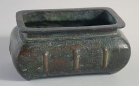 A CHINESE BRONZE RECTANGULAR CENSER, the base with character mark. 15cm long.