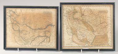 TWO FRAMED PERSIAN MAPS. 7.5ins x 9.5ins.