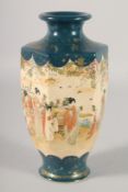 A JAPANESE SATSUMA HEXAGONAL VASE, painted with female figures, signed to base, 25cm high.