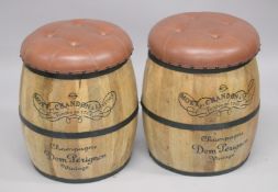 A PAIR OF NOVELTY MOET ET CHANDON BARREL SEATS. 1ft 9ins high.