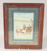 A PUNJAB SIKH SCHOOL INDIAN MINIATURE PAINTING, depicting a Sikh King on a chariot going to