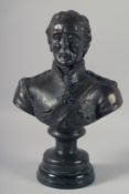 A BRONZE BUST OF WELLINGTON on a marble base. 13ins high.