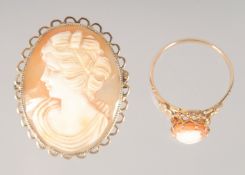 A GOLD CARLO BROOCH AND RING.
