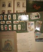 POSTCARDS, CIGARETTE CARDS, 2 x Cunard Line menus, CARTE-DE-VISITE portrait photo album etc. (Q).