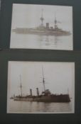[NAVY PHOTOGRAPHS] 3 x mounted photos of battleships, captioned in white 