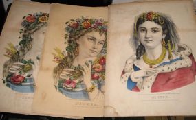 [AMERICANA] CURRIER & IVES, 3 h-col'd lithos, 1 duplicate, 2 backed on card, 