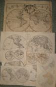 [MAPS] WORLD MAPS, 7 miscellaneous, incl. Russell's map of Cook's Travels (trimmed/backed), unframed