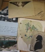 POSTCARDS, plus a 19th c. silhouette; a 